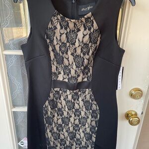 Peach Velvet New York Black & Nude Lace Sheath Dress Size 12 🖤 NWT Stretch